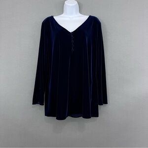 Soft Surroundings Blue Velvet V Neck Long Sleeve Top